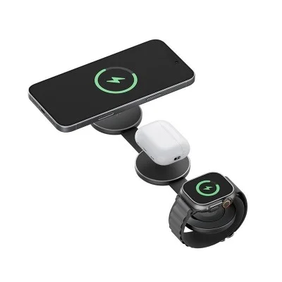 Energea Alumag Trio, 3In1 Foldable Qi2 Aluminium Wireless Charger 15W - Gunmetal